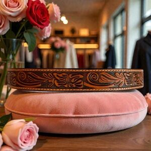 Brown Leather Embossed Belt